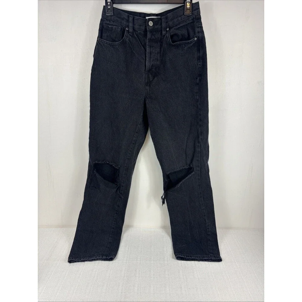 Pacsun Women's Size 26 Black Dad Jean Distressed Knee Holes‎